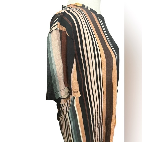 Farm Rio striped T-shirt women P large brown black tan short sleeve - Picture 7 of 12
